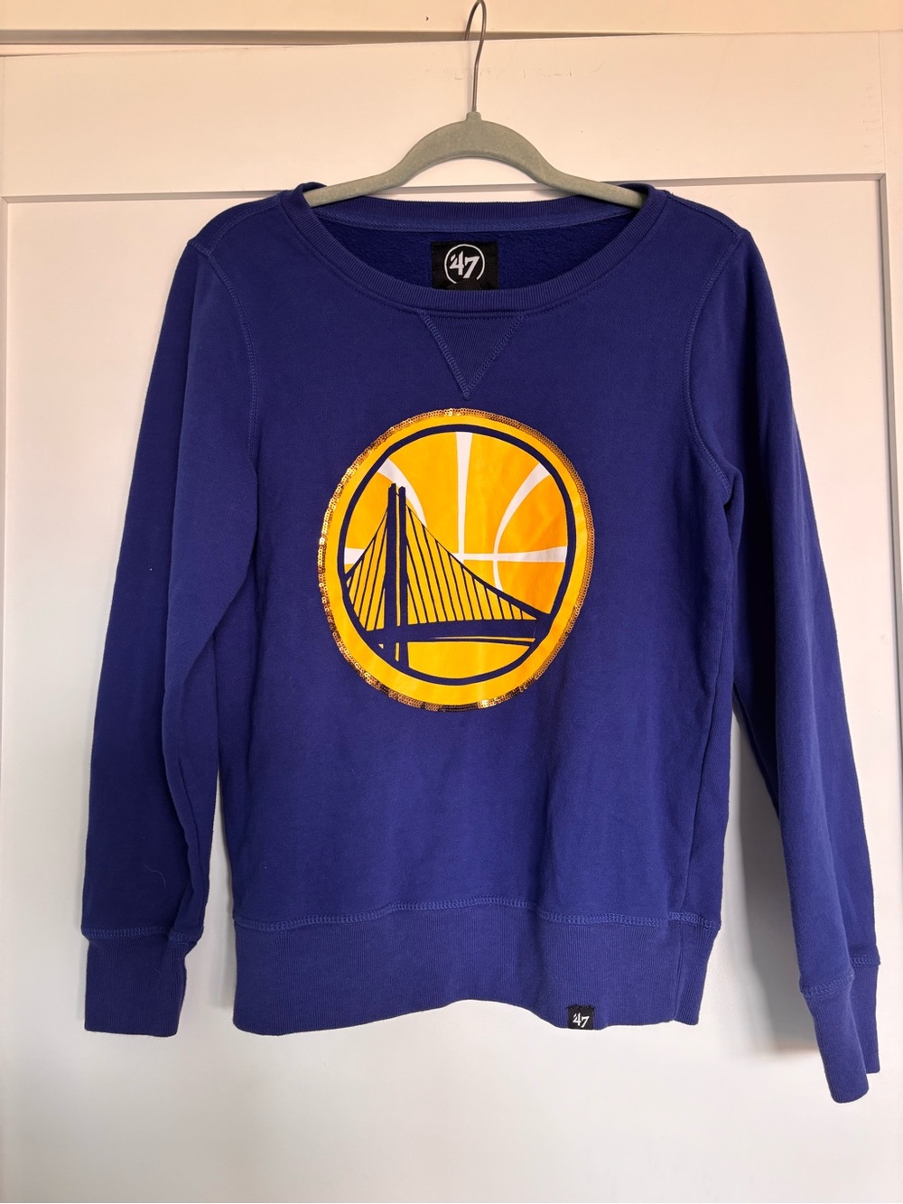 47 Women's Blue Crewneck with Yellow Golden State Warriors Logo
